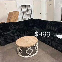 XL Sectional Sofa Black Fur-like Jumbo Corduroy NEW ✅ $499 No Tax