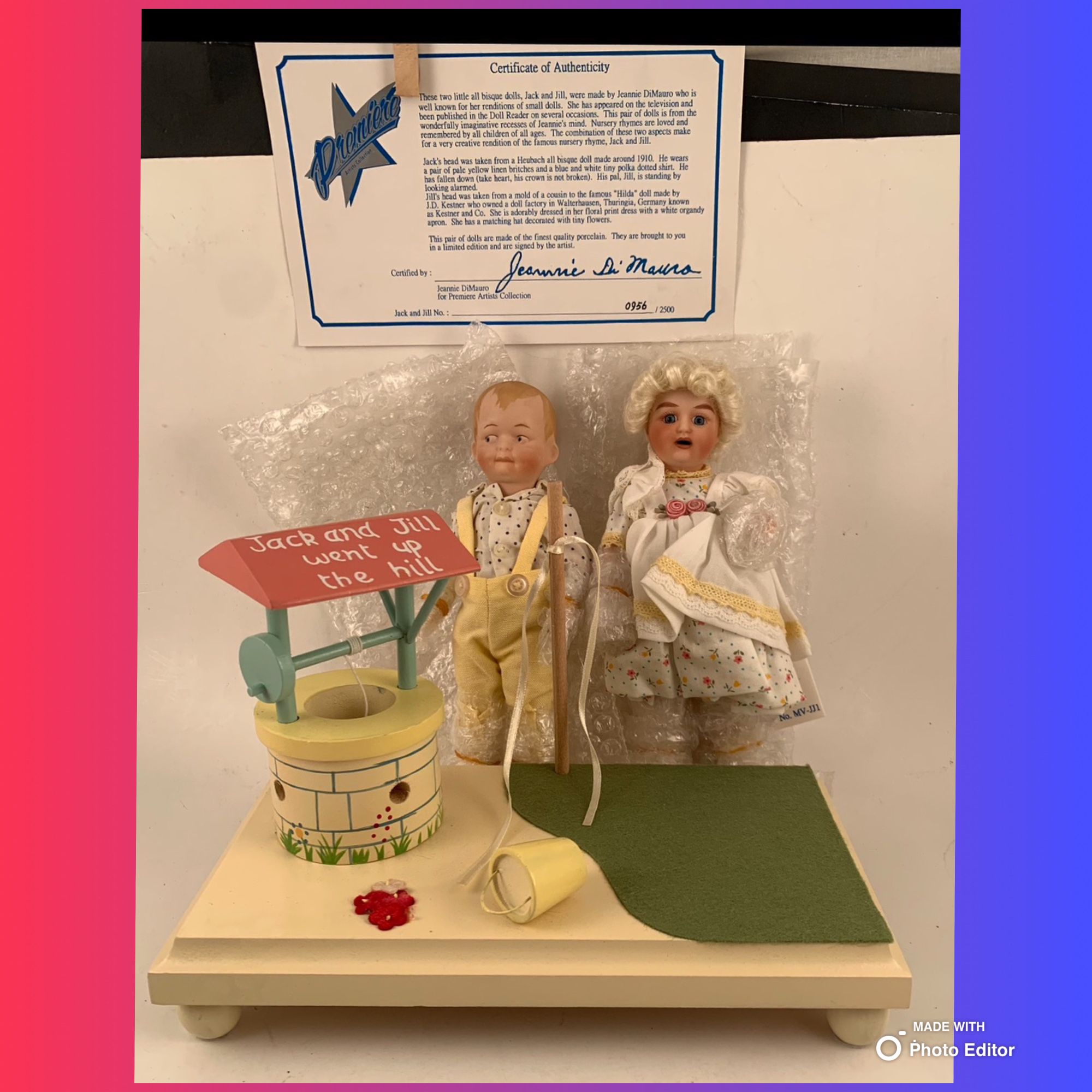 JEANNIE DI MAURO PORCELAIN DOLLS “Jack & Jill Went Up The Hill” Set NEW In Original Package