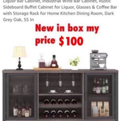 New  in box Cabinet, Industrial Wine Bar Cabinet, Rustic Sideboard Buffet Cabinet for Liquor, Glasses & Coffee Bar with Storage Rack for Home Kitchen 