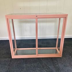 Glass Display Case w/Pink Metal Frame
