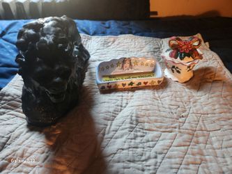 Ceramic Trinket Dish and Floral Cup Set