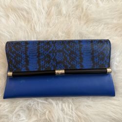Diane Von Furstenberg Blue Python Leather Clutch