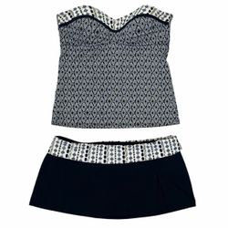 Bleu Rod Beattie Womens 8 Geometric Bandeau Tankini Top With Swim Skirt