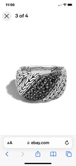 JOHN HARDY Classic Chain Black Sapphire Lava Flat Twisted Chain Ring Silver 7