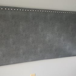 Queen Grey Bonded Leather Headboard + Metal Frame