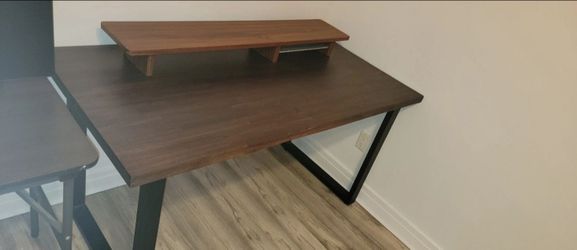 Solid Wood Desk and Wood Riser