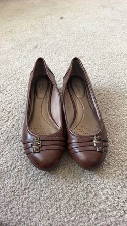 Brown leather wedges