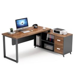 55 Inch L-Shaped Computer Executive Desk