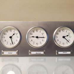 Pottery Barn Around The World 3 Time Zones Brushed Nickel Clock