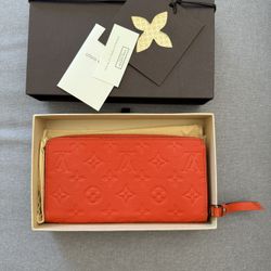 Auth LOUIS VUITTON Zippy Wallet Monogram Empreinte Leather – Orange Cerise