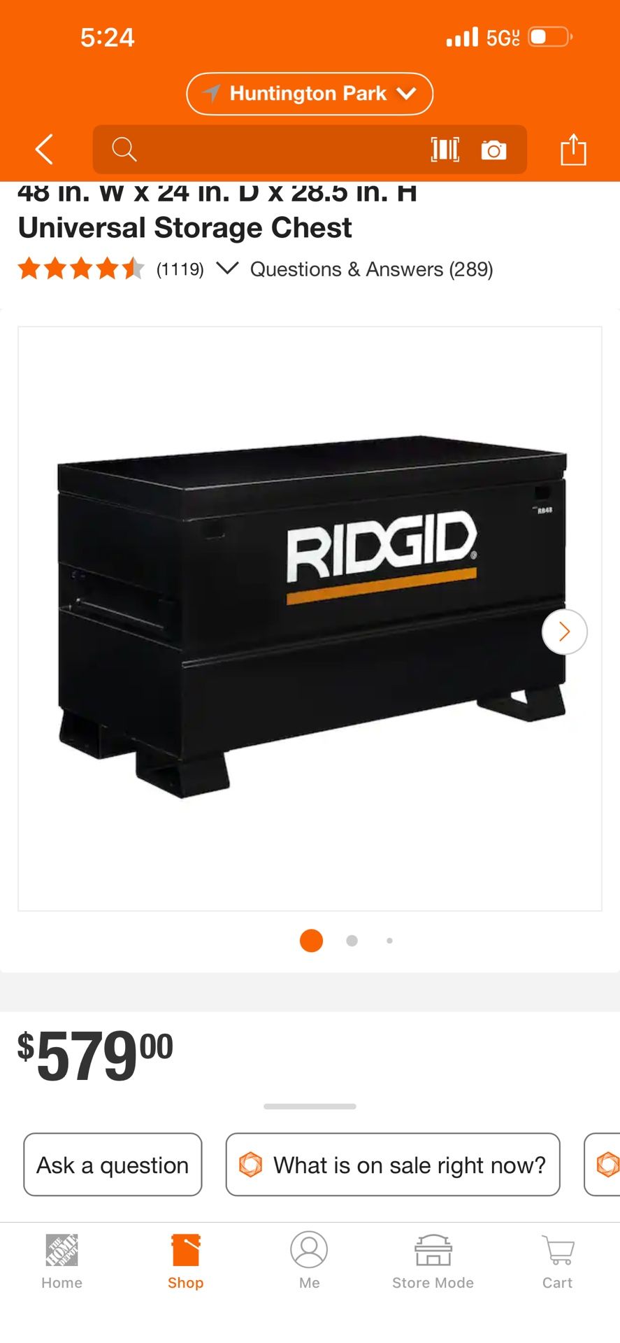 RIDGID 48 in. W x 24 in. D x 28.5 in. H Universal Storage Chest