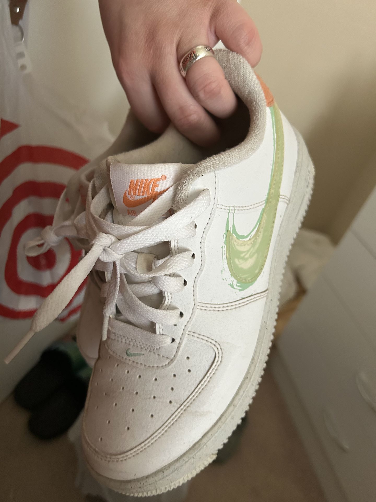 Nike air force 1 size 6.5Y orange & green