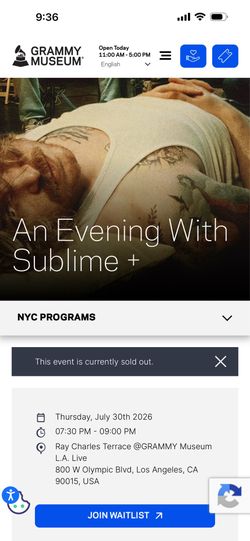 One Ticket Sublime @ The Grammy Museum 7/30/26