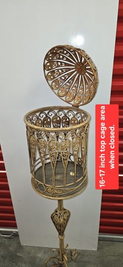 VINTAGE OLD IRON BIRD CAGE STAND ART DECO VICTORIAN