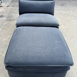 BLUE CHAIR AND OTTOMAN 