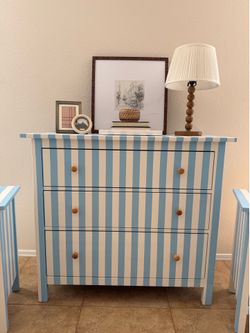 Modern blue and white striped dresser