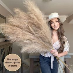 Brown Gold Fake Artificial Faux Pampas Grass Large Bundle 6 Tall 115cm 45" Extra Fluffy Stems 18 Decorative Branches for Artificial Floor Plant Vase F