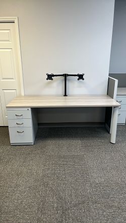 Steelcase Office Desk + Dual Monitor Mount Set