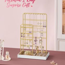 New Jewelry Holder, Jewelry Organizer, Jewelry Display Stand, Velvet Tray, Necklace Earring Bracelet Holder, Pale Gold