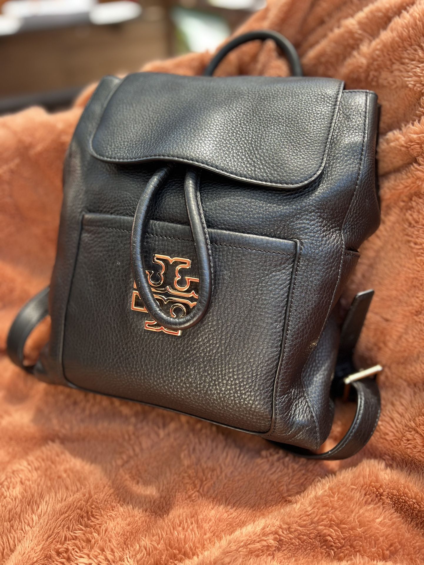 Tory Burch Black Textured Leather Backpack