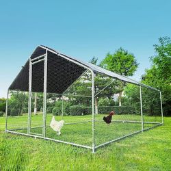 Large Metal Chicken Coop with Run, 12.8 x 9.84 x 6.56 ft Walk in Poultry Cage Chicken Run Pen, Outdoor Chicken Runs for Yard with Waterproof & Anti-UV