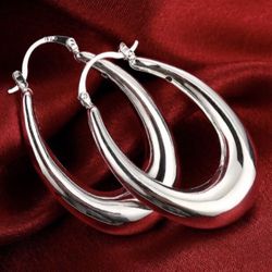 925 Sterling Silver thick oval HOOP earrings 