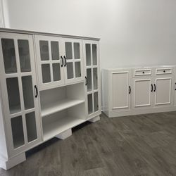 White Tall Cabinet with Glass Doors