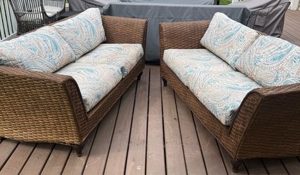 Lane Excursions Pair Of Outdoor Wicker Sofas With Cushions