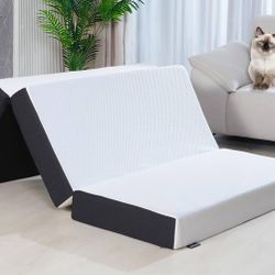 Folding Mattress, 6 inch Single Tri-Folding Memory Form Mattress,Portable Trifold Mattress Topper with Washable Cover, Non-Slip Bottom Camping Mattres