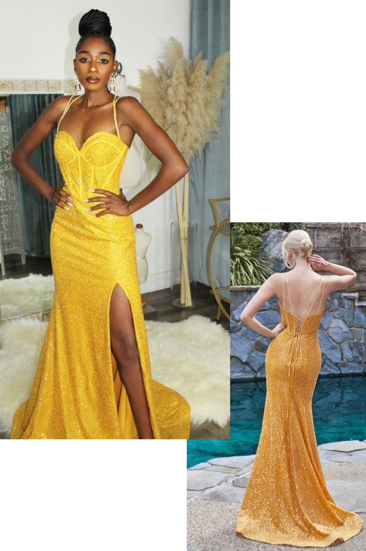 New With Tags Size 6 Yellow Sequin Prom Dress & Formal Dress $216