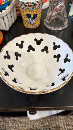 Vintage white porcelain bowl featuring Mickey Mouse
