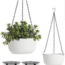 2 Pack White Indoor Outdoor Hanging Plant pots,