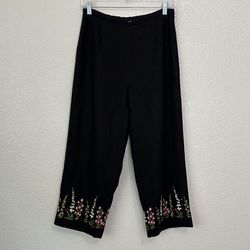 Silk Club Collection 100% Linen Embroidered Cropped Pants