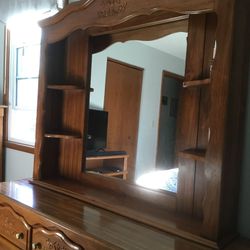 Solid Wood Hutch  With Mirror For Dresser