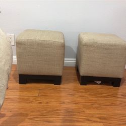cube-shaped upholstered fabric ottoman
