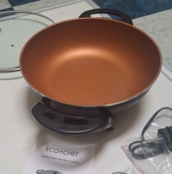 Sale-25% off! COPPER WOK NEW! Eco Chef Electric 13" Copper Lined Wok In Packaging!!