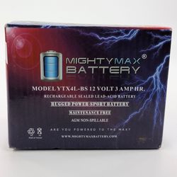 Mighty Max Battery YTX4L-BS - 12 Volt 3 AH, 50 CCA, Rechargeable