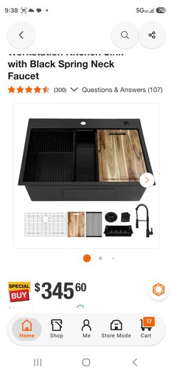 30 in. Drop-In Single Bowl 18 Gauge Black Stainless Steel Workstation Kitchen Sink with Black Spring Neck Faucet
