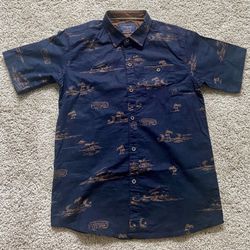 NOMAD Boys Navy Blue Button Down Shirt w/ Palm Tree Short Sleeve