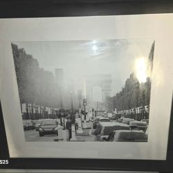 framed artwork  black-and-white street scene of the Avenue des Champs-Élysées and Arc de Triomphe in Paris, France