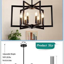 6-Light Black Modern Farmhouse Large Geometric Industrial Metal Chandelier Dining Room Light Fixture, Over Table, Kitchen, Living Room, Foyer, Entrywa