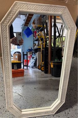 White Wicker frame mirror
