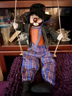 Vintage Porcelain Hobo Clown on Swing