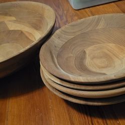 Set * 5 Wooden Bowls * Salad Serving Set * All Wood
