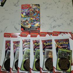 6 Pokemon Destined Rivals Checklane Blister Packs & 1 Mega Evolution Booster Bundle