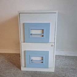 2 Drawer Filing Cabinet * White w/Blue Accents * 14"W x 18"D x 24.5"H *