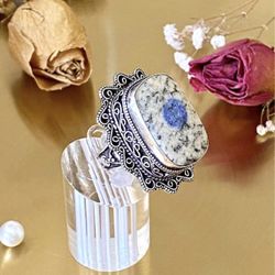 K2 Azurite Antique Style 925 Sterling Silver Overlay Handcrafted Ring Size 8.25