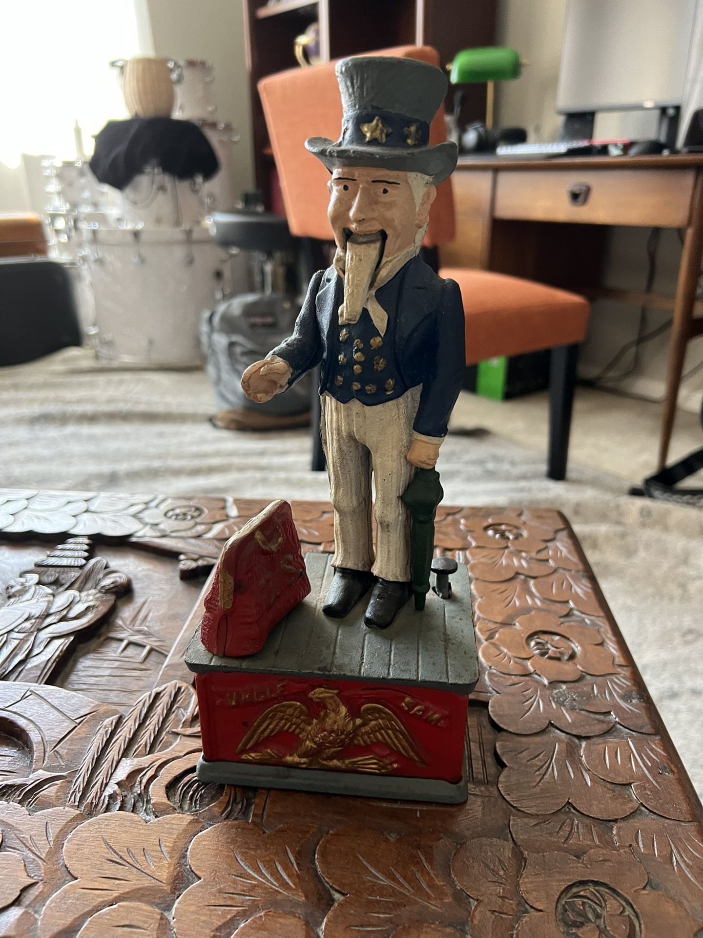 Vintage Cast Iron Uncle Sam Coin Bank