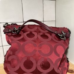 Red Coach Carly Signature Hobo Bag