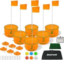 Golf Bucket Game Portable 6 Hole Backyard Golf Game for Family Golf Game Set with Balls and Flag